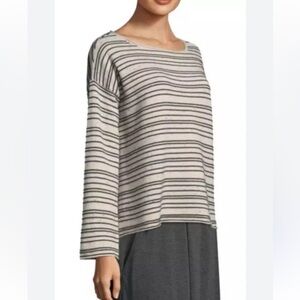 🌿 Eileen Fisher Peruvian Organic Cotton Striped Crew Box-Top – Size XL (NWT)